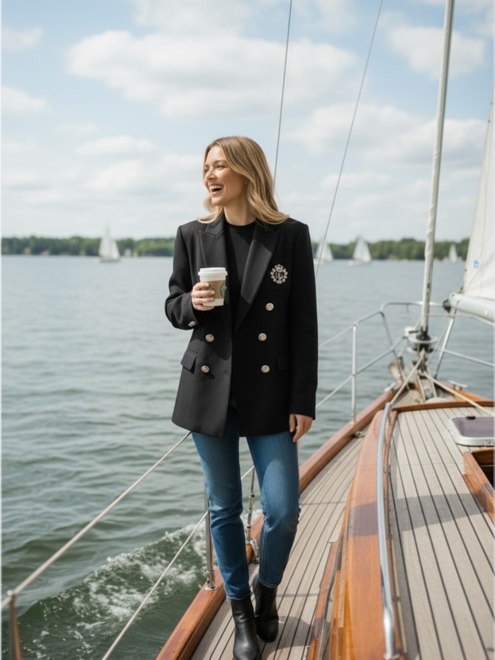 Ralph Lauren Black Crest Embroidered Double-Breasted Blazer